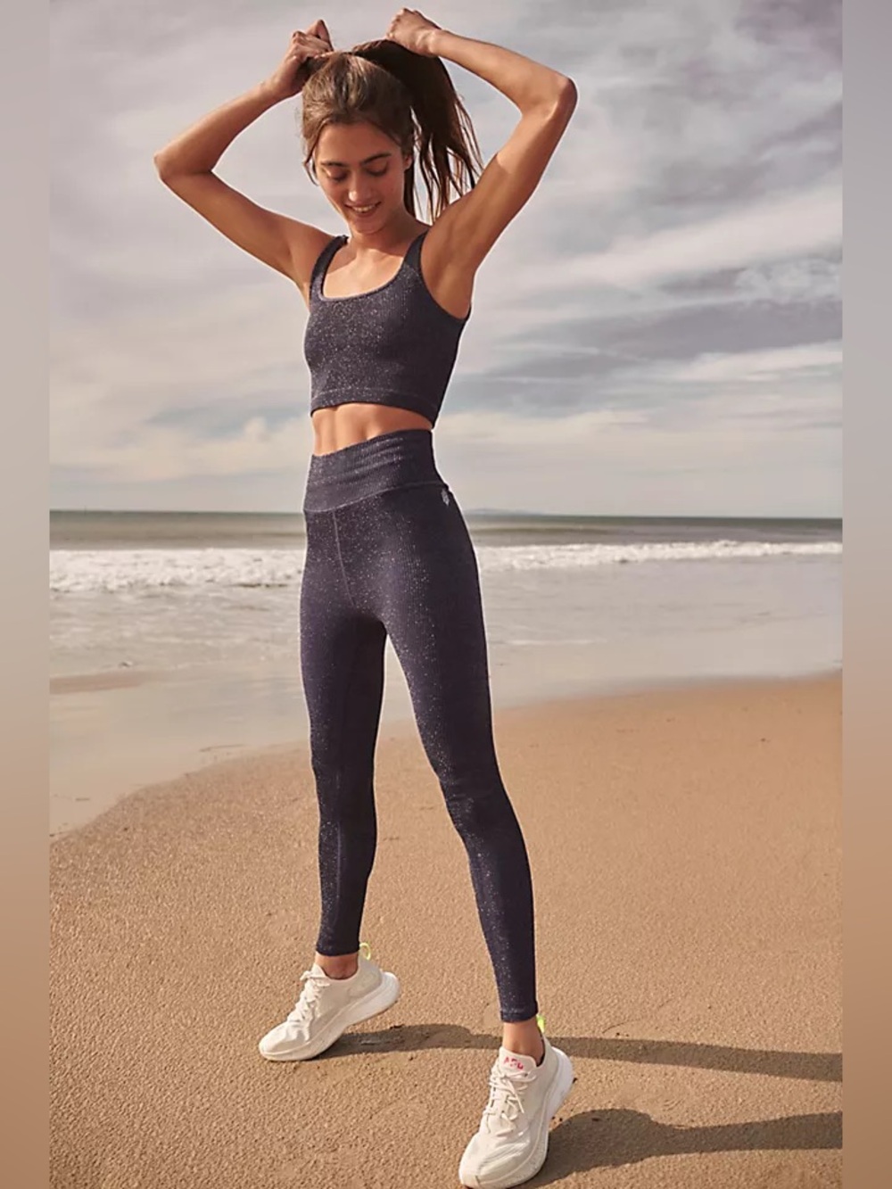 Free People High-Rise Happiness Runs Lurex Leggings sparks navy whimsigoth M/L